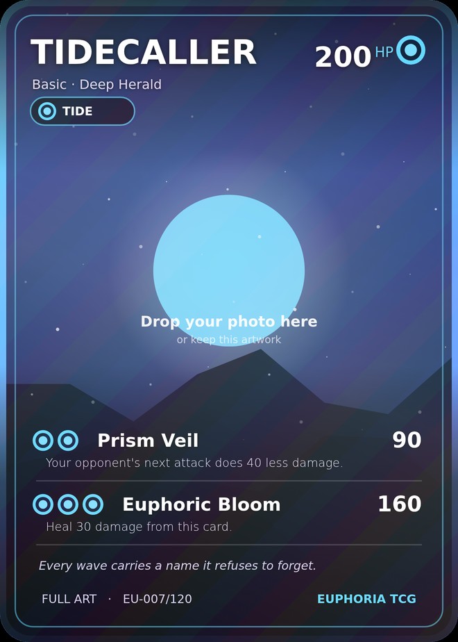 Tidecaller — an example Full Art custom trading card